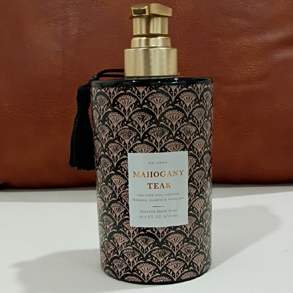 DW Home Mahogany Teak Hand Soap In Refillable Elegant Glass Container